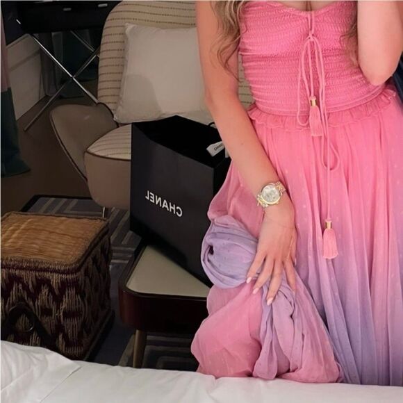 ROCOCO SAND Ombré Halter Maxi Dress Size Large Pink Purple Gold Dots - Picture 3 of 16